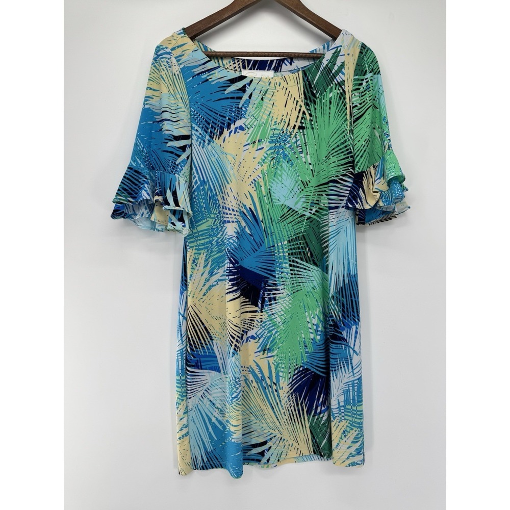 Pappagallo The Erika Tropical Print Shift Dress Ruffled Bell Sleeves M Vacation